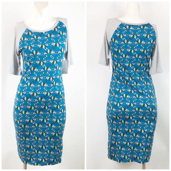 Lularoe XS NWT Womens Julia Unicorn Gray Blue Print Midi Dress - Picture 1 of 6